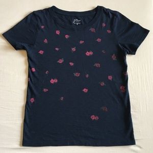 J. Crew Rose Print Cotton Navy Tee